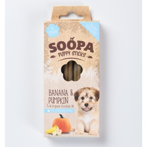 수파 퍼피 덴탈스틱 바나나&amp;호박 100g - 그레인프리 100% 식물성 강아지용